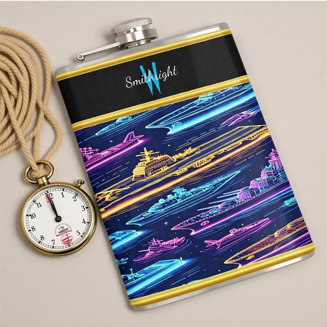 Vibrant Naval Fleet Illuminated by Neon Colours Hip Flask (Creator Uploaded)