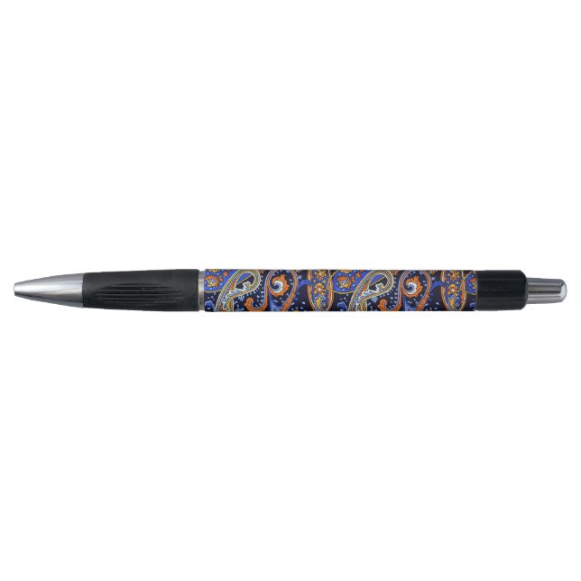 Vibrant Navy & Orange Bohemian Paisley Pattern (Front)