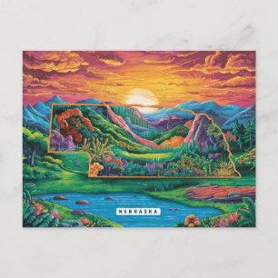 Vibrant Nebraska Map Art Postcard