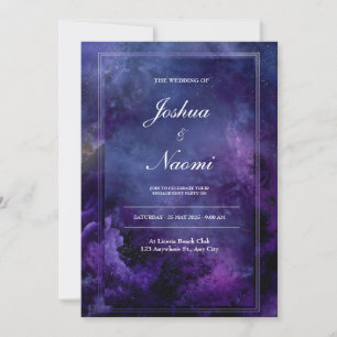 Vibrant Nebula Purple Indigo Modern Frame Wedding Invitation