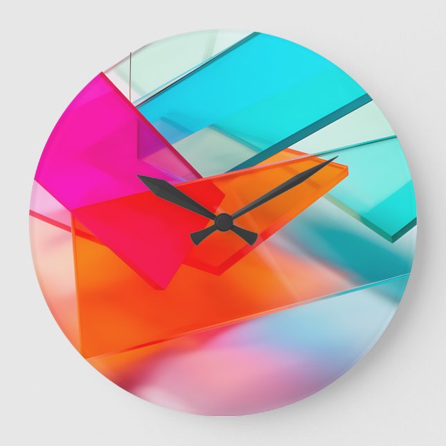 Vibrant Neon Abstract 3D Translucent Rectangles Large Clock (Front)