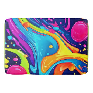 Vibrant Neon Abstract Art Splash Bath Mat