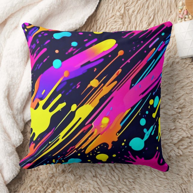 Vibrant Neon Abstract Colour Splash Design Cushion (Blanket)