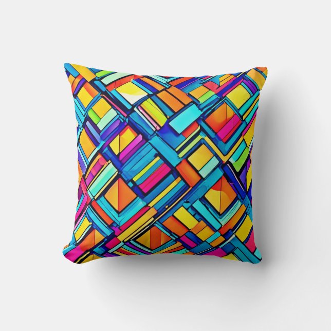 Vibrant Neon Abstract Patterns Cushion (Front)