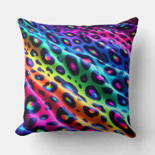 Vibrant Neon Accents   Rainbow Leopard Print Cushion