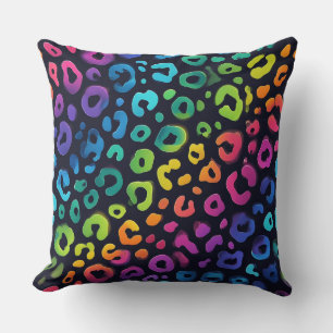 Vibrant Neon Accents Rainbow Leopard Print Cushion