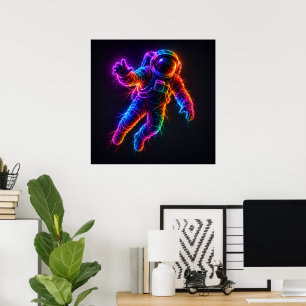 Vibrant Neon Astronaut Floating in Space Wall Poster