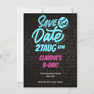 Vibrant Neon Brick Wall Birthday Save the Date Invitation
