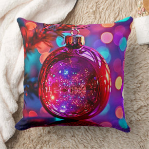 Vibrant Neon Christmas Ornament Design Cushion
