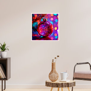 Vibrant Neon Christmas Ornament Design Poster
