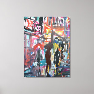 Vibrant Neon City Street Scene Canvas Print