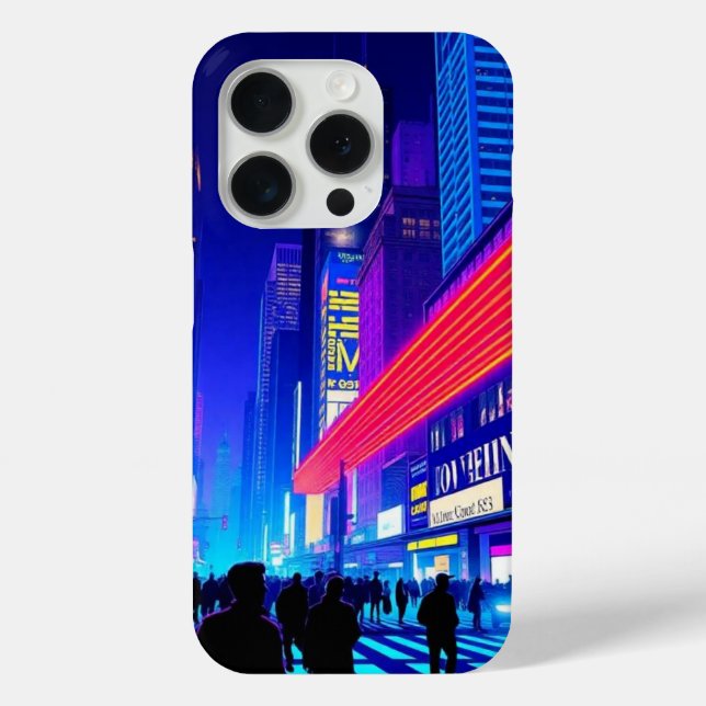 Vibrant Neon Cityscape Pop Art iPhone 15 Pro Case (Back)