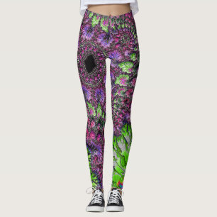 Vibrant Neon Colorful Trippy Groovy Fractal Art Leggings