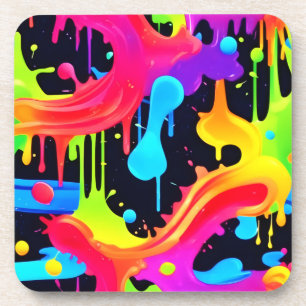 Vibrant Neon Colour Splash Art Coaster
