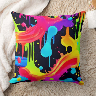 Vibrant Neon Colour Splash Art Cushion