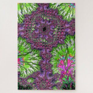 Vibrant Neon Colourful Trippy Groovy Fractal Art Jigsaw Puzzle