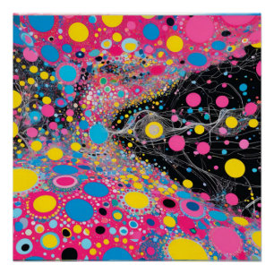 Vibrant Neon Cosmic Dots Abstract Space Design Poster