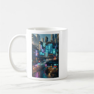 Vibrant Neon Cyberpunk Cityscape Futuristic Coffee Mug