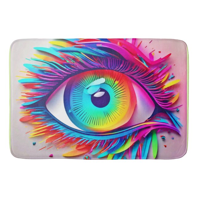 Vibrant Neon Eye Abstract Artwork Bath Mat (Front)