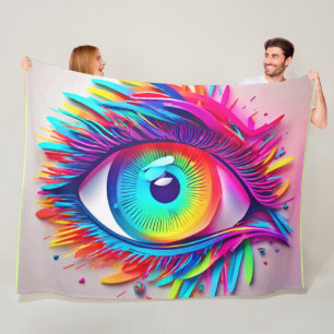 Vibrant Neon Eye Abstract Artwork Fleece Blanket