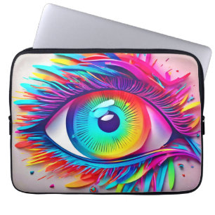 Vibrant Neon Eye Abstract Artwork Laptop Sleeve