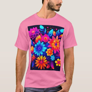 Vibrant Neon Floral Art T-Shirt