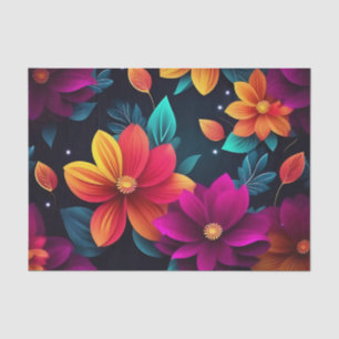 Vibrant Neon Flowers on Dark Tissue Paper