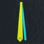 Vibrant neon fluorescent yellow blue monogram tie<br><div class="desc">YOU CAN PERSONALIZE WITH YOUR INITIALS OR GET RID OF IT AND MAKE THIS TIE FITS YOU NEEDS PERFECTLY. JUST CLICK PERSONALIZE TAB. This eye-catching tie lights up any outfit with its vibrant neon fluorescent colours, blending yellow and blue in a stunning display. It's the perfect accessory for any man...</div>
