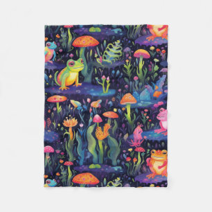 Vibrant neon frogs pattern fleece blanket