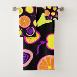 Vibrant Neon Fruits Artistry Bath Towel Set