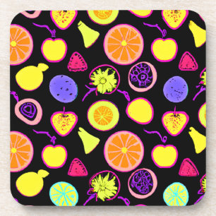 Vibrant Neon Fruits Artistry Coaster