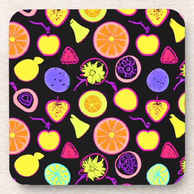 Vibrant Neon Fruits Artistry Coaster (Front)