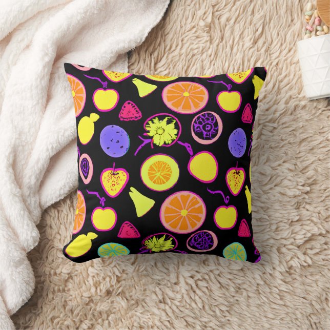 Vibrant Neon Fruits Artistry Cushion (Blanket)