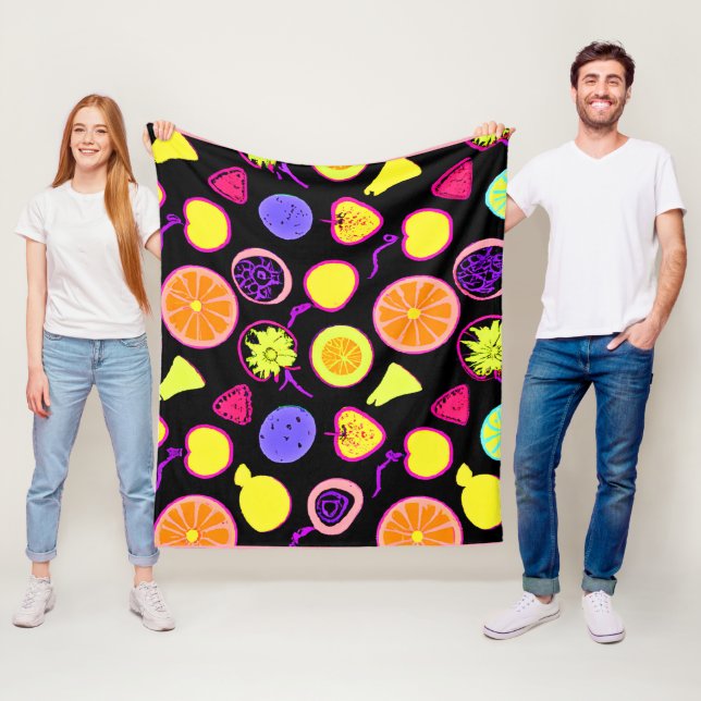 Vibrant Neon Fruits Artistry Fleece Blanket (In Situ)