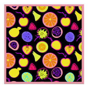 Vibrant Neon Fruits Artistry Poster