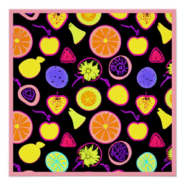 Vibrant Neon Fruits Artistry Poster (Front)