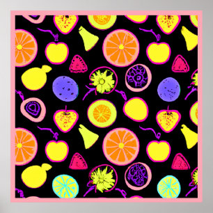 Vibrant Neon Fruits Artistry Poster