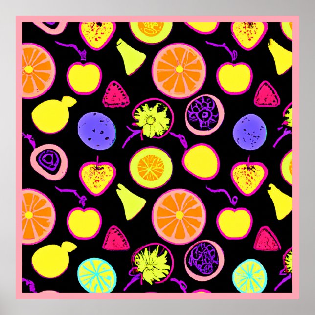 Vibrant Neon Fruits Artistry Poster (Front)