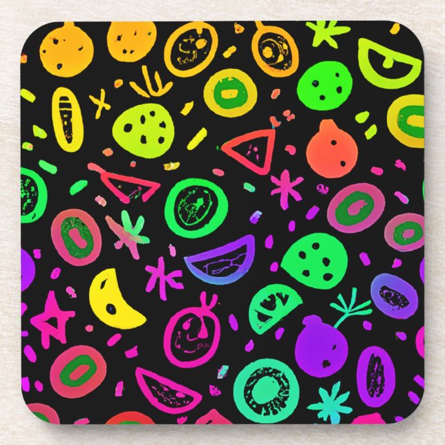 Vibrant Neon Fruits Pattern Art Coaster (Front)