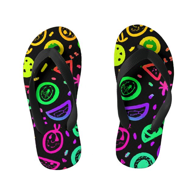 Vibrant Neon Fruits Pattern Art Kid's Flip Flops (Footbed)