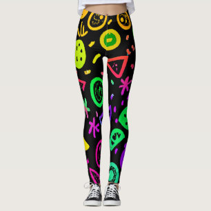 Vibrant Neon Fruits Pattern Art Leggings