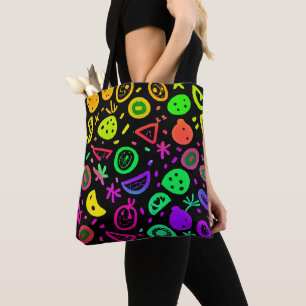Vibrant Neon Fruits Pattern Art Tote Bag