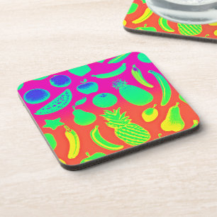 Vibrant Neon Fruits Pattern Coaster