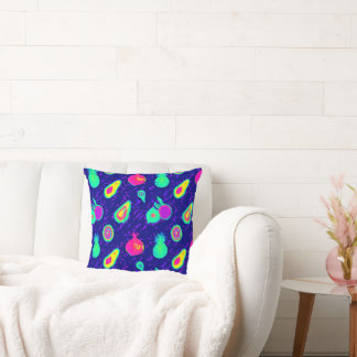 Vibrant Neon Fruits Pattern Design Cushion
