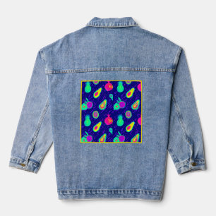 Vibrant Neon Fruits Pattern Design Denim Jacket