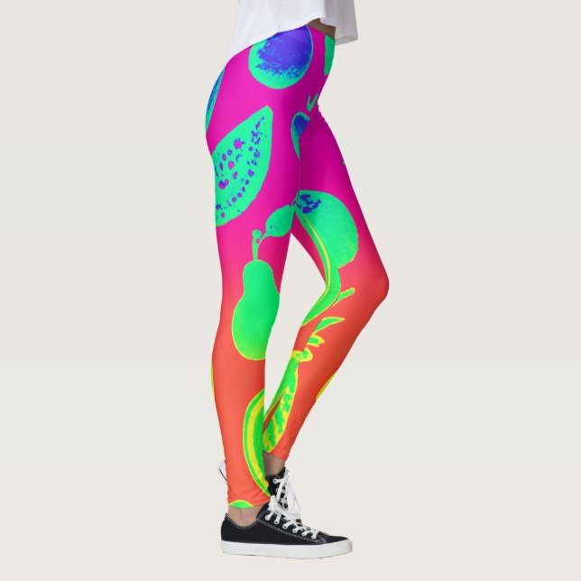 Vibrant Neon Fruits Pattern Leggings (Right)