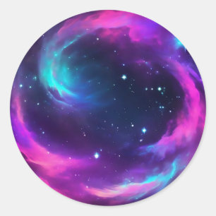 Vibrant Neon Galaxy  Classic Round Sticker