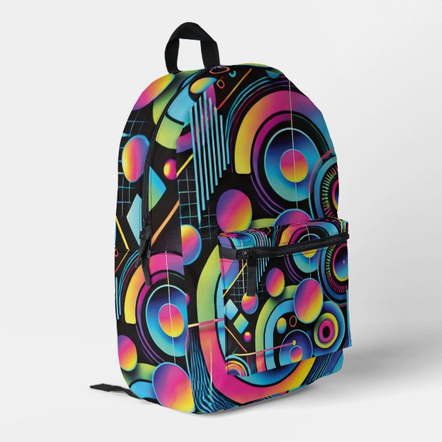 Vibrant Neon Geometric Abstract Printed Backpack (Back Corner Left)