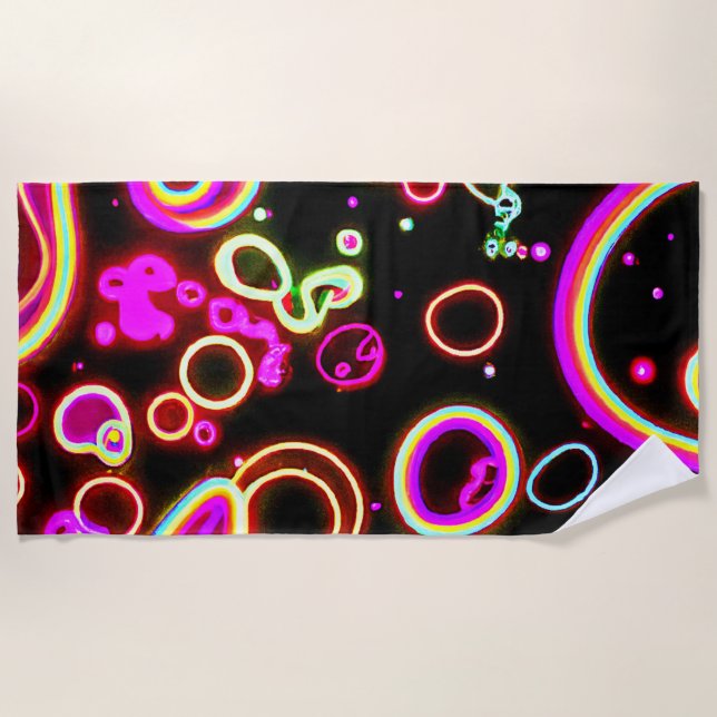 Vibrant Neon Glow Pattern Beach Towel (Front)