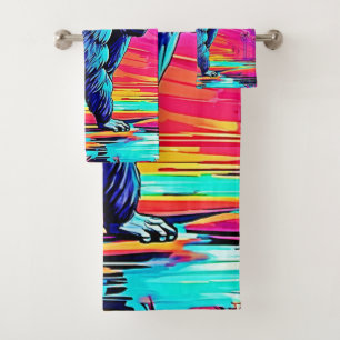 Vibrant Neon Gorilla in a Surreal Jungle Scene Bath Towel Set